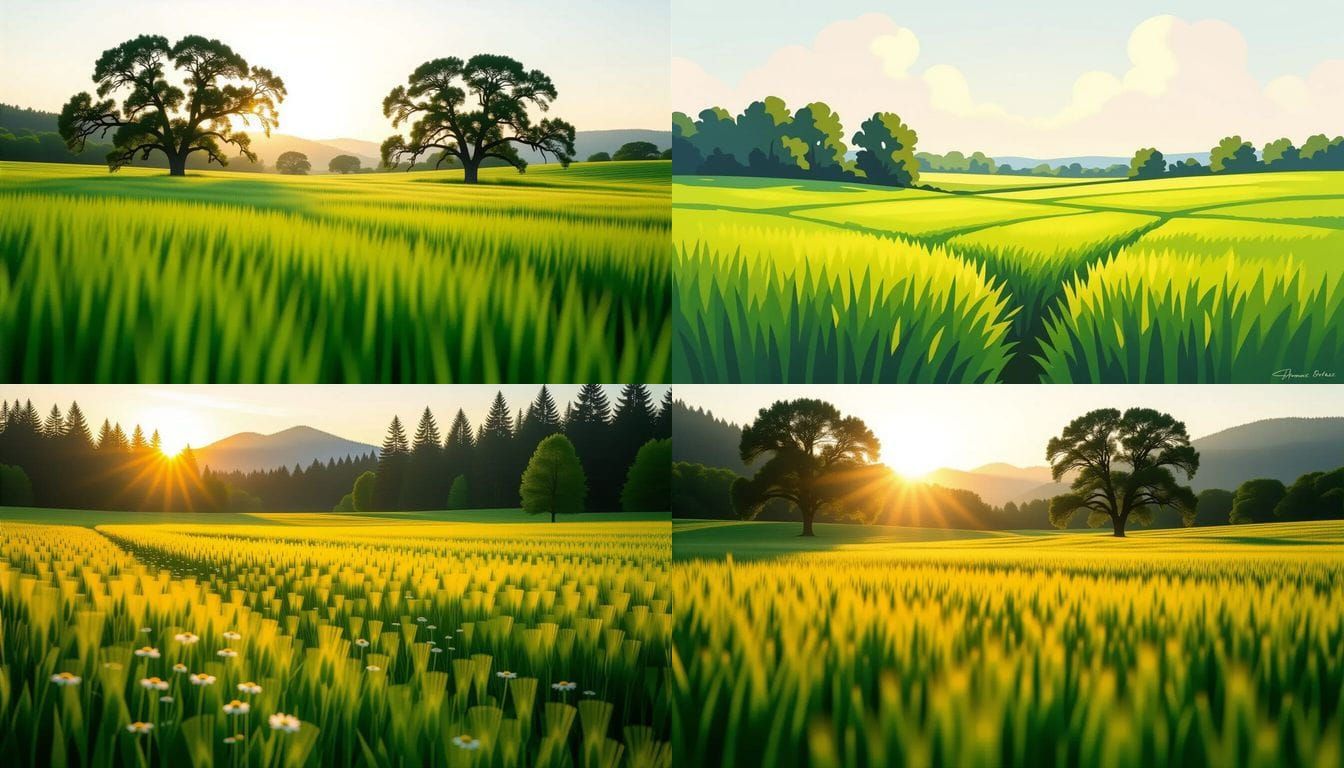 Green Field with Trees in Background: Photographic Image