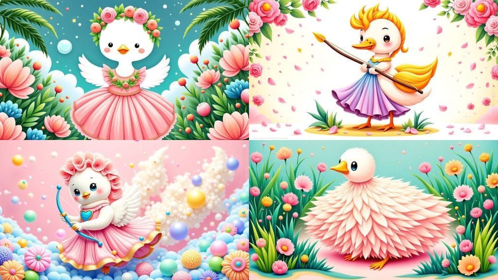 Diana Goose Goddess in Kawaii Color Pencil Style