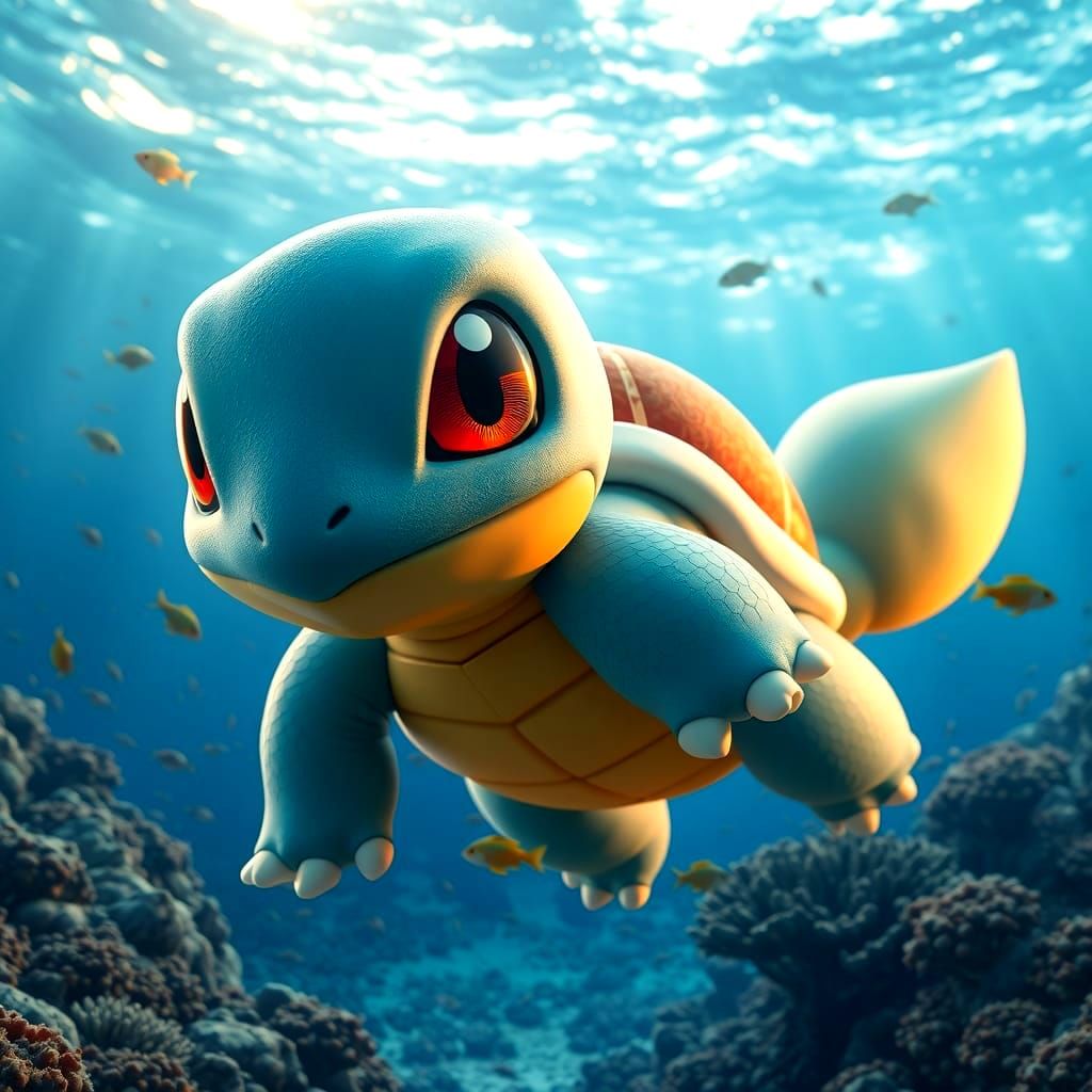 Squirtle with Ocean Background in Digital Art