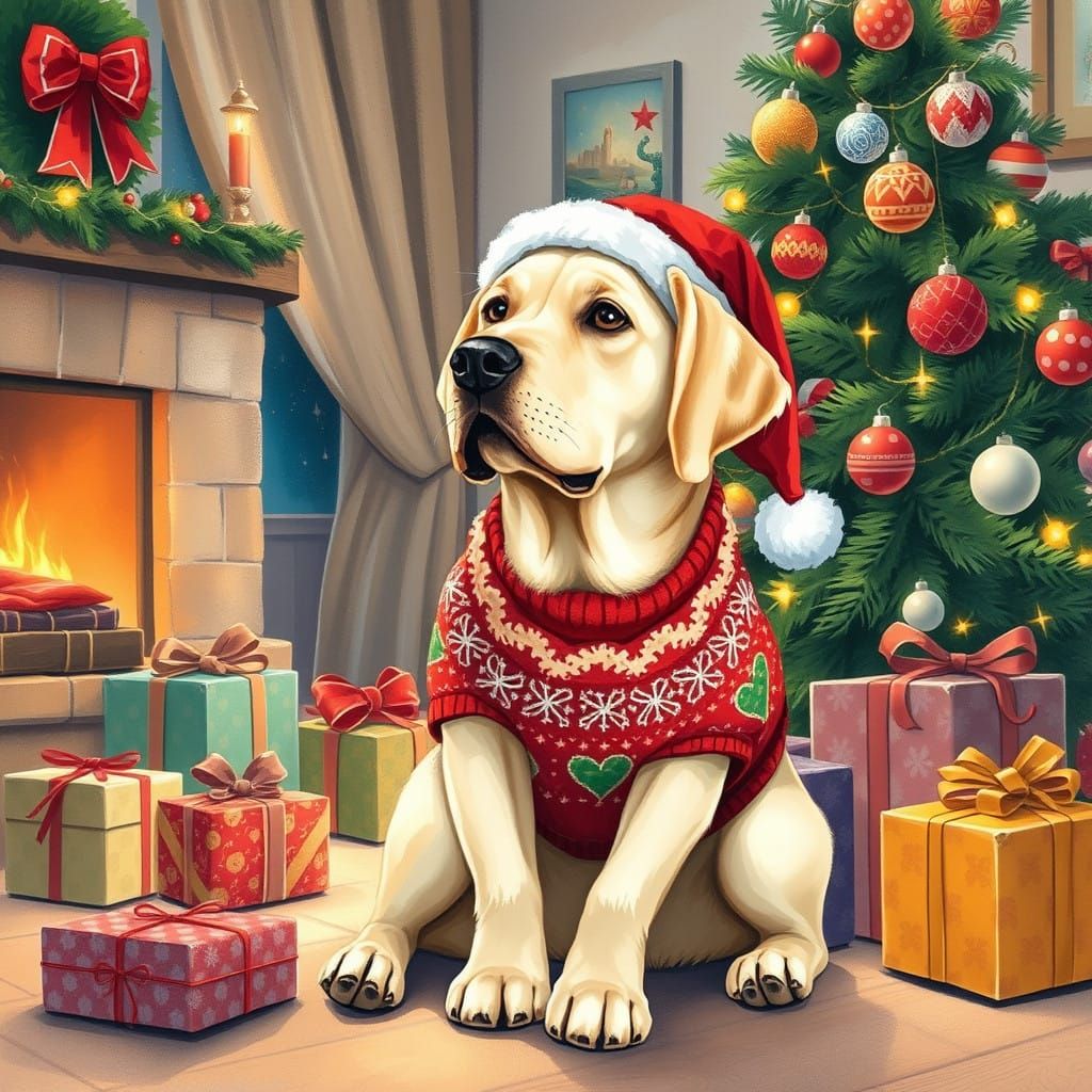 Cozy Christmas Labrador in Festive Holiday Sweater