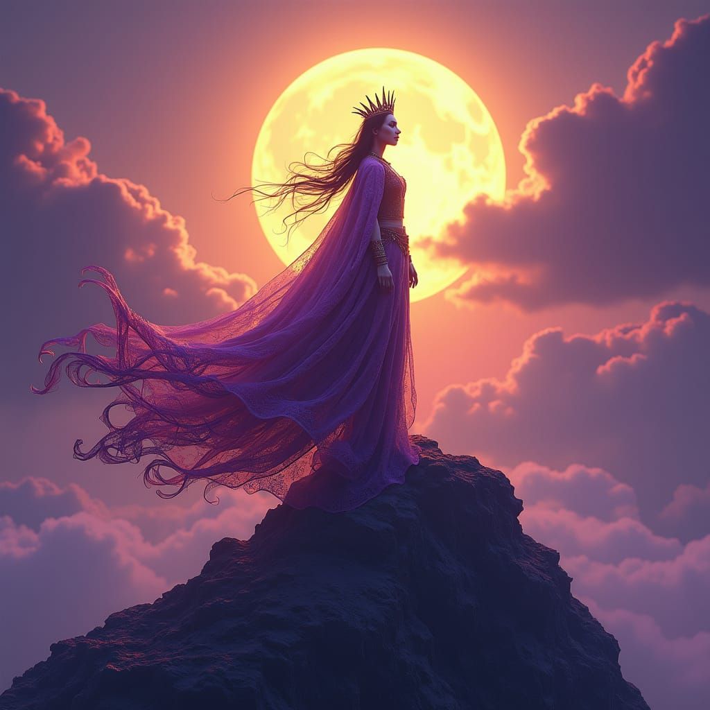 Regal Figure on Mystic Peak in Art Nouveau Style