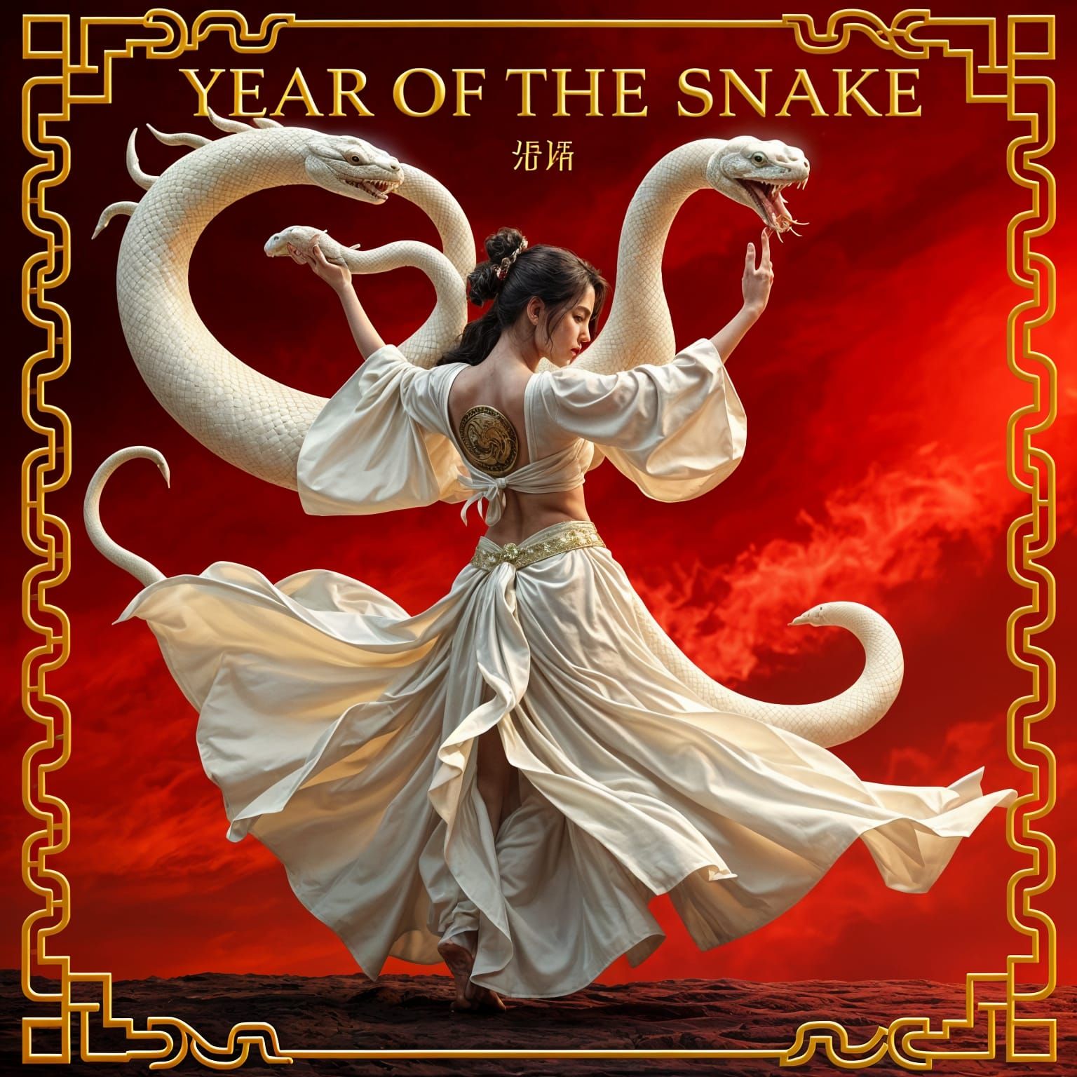 Year of the White Snake: Ghesha Belly Dancer in Golden Splen...