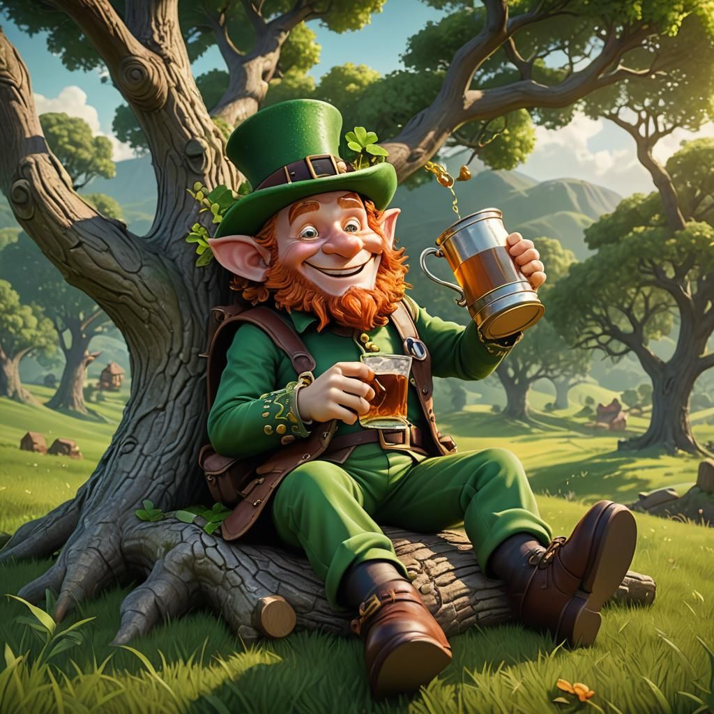 Relaxing Leprechaun with Mead: 3D Digital Art
