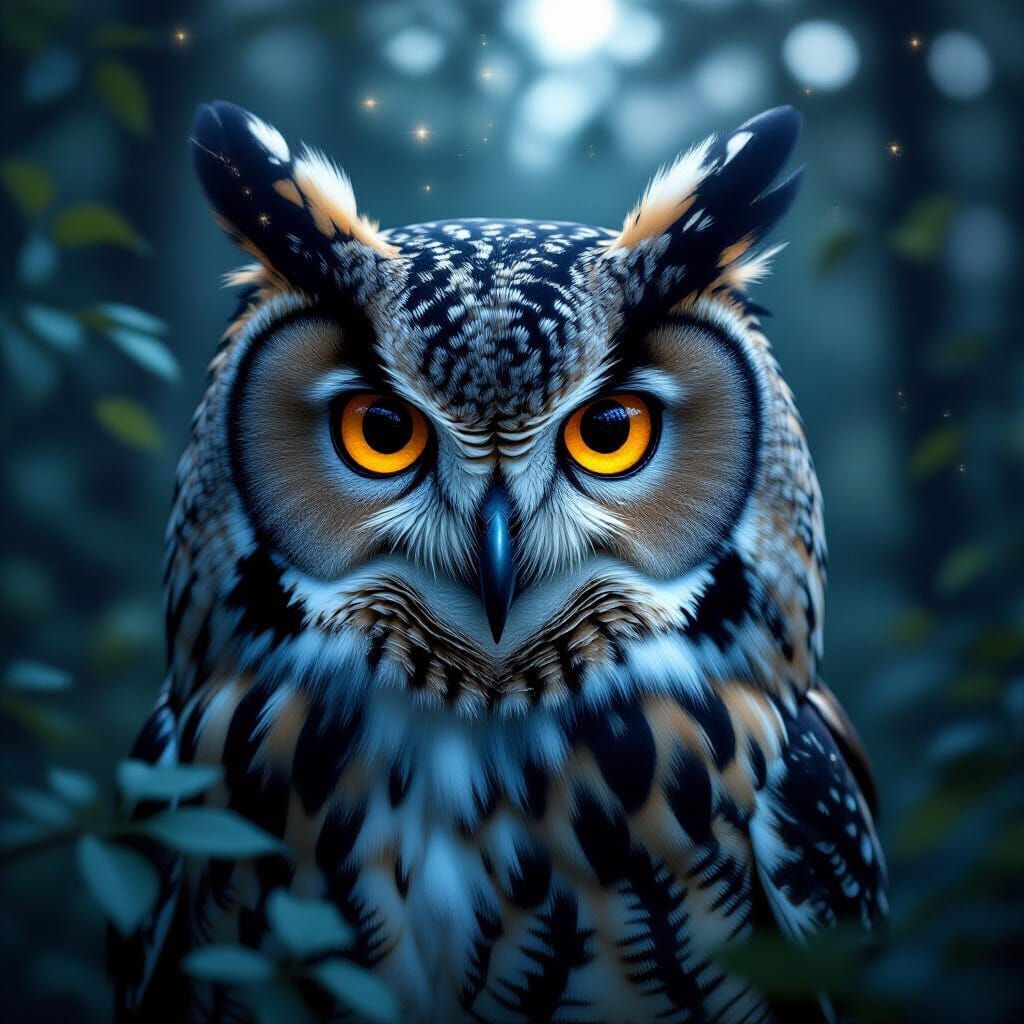 Double Exposure Owl Portrait in Surreal Style