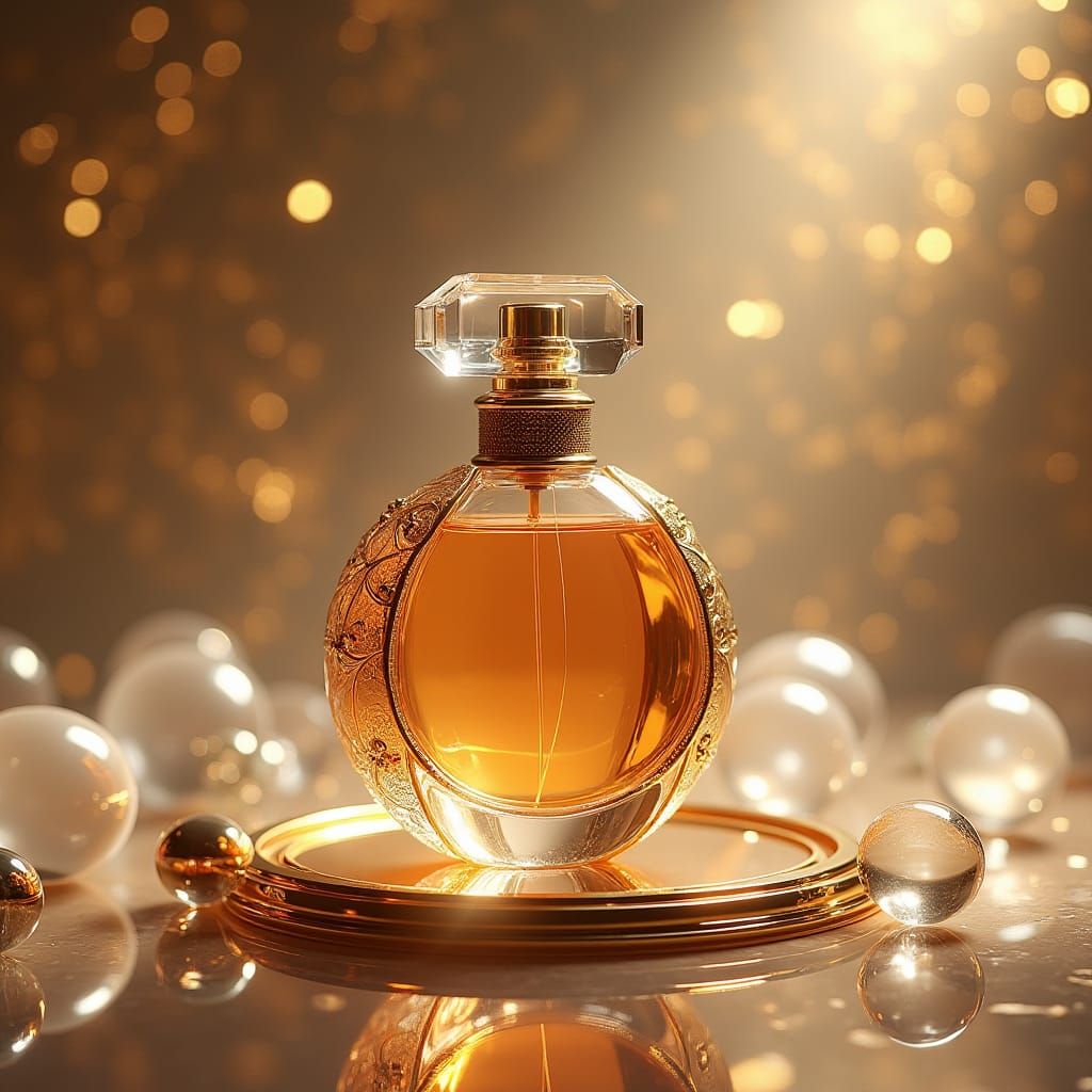 Elegant Perfume Bottle on Golden Rod in Luxurious Setting