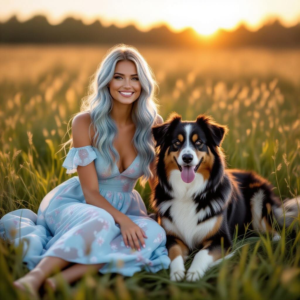 Elena with Bubble in Sunset Light, Cinematic Style