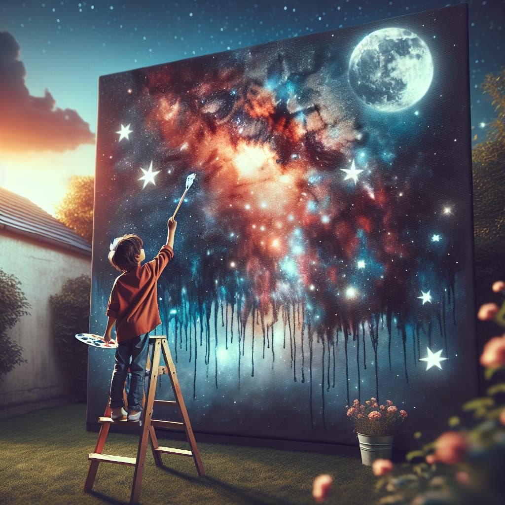 Boy Paints Cosmic Sky, Cinematic Film Still