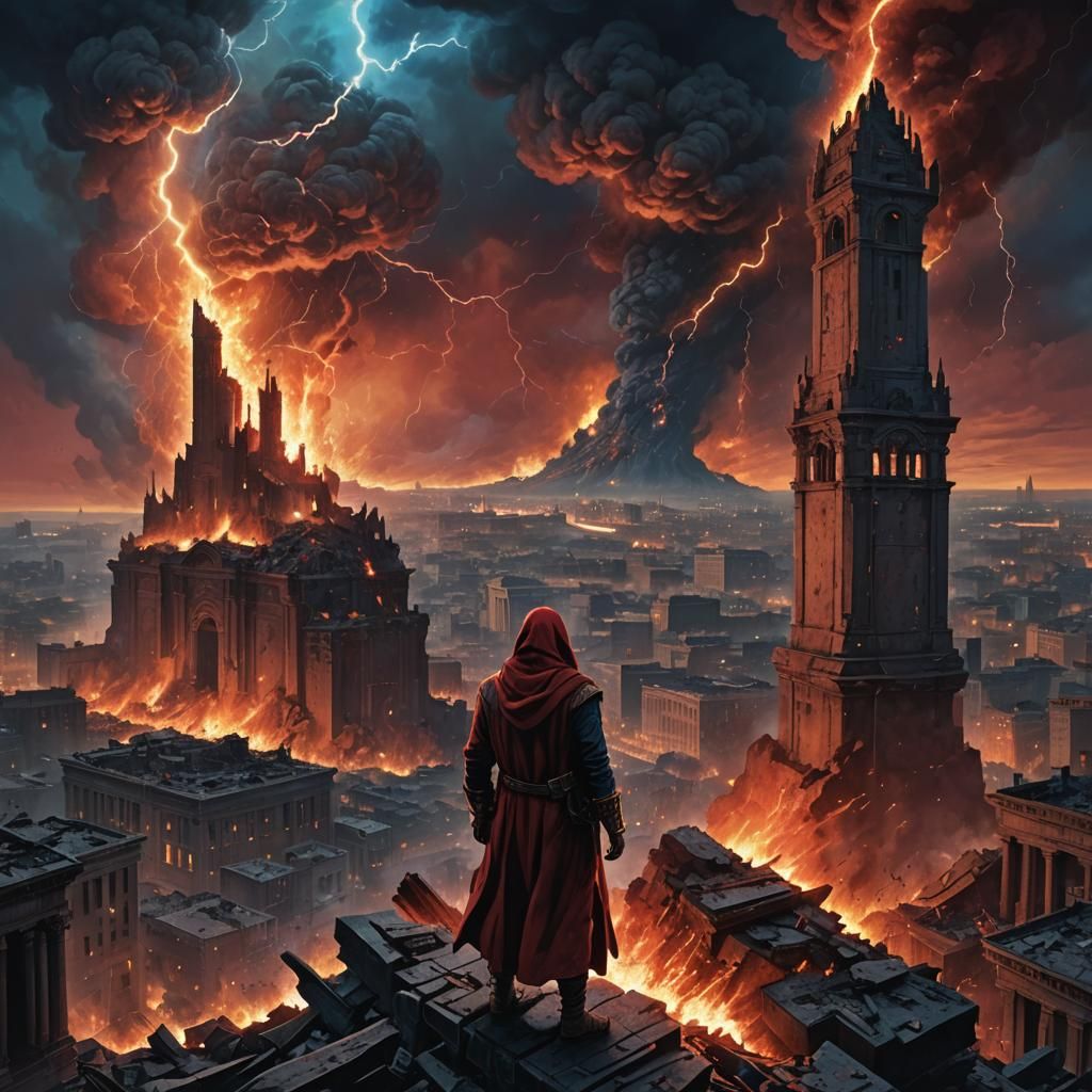 Apocalyptic Metropolis Ablaze: A Gothic Fantasy