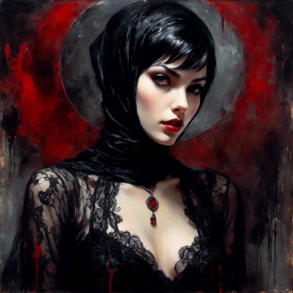 Ethereal Gothic Portrait of Italian Woman in Hijab