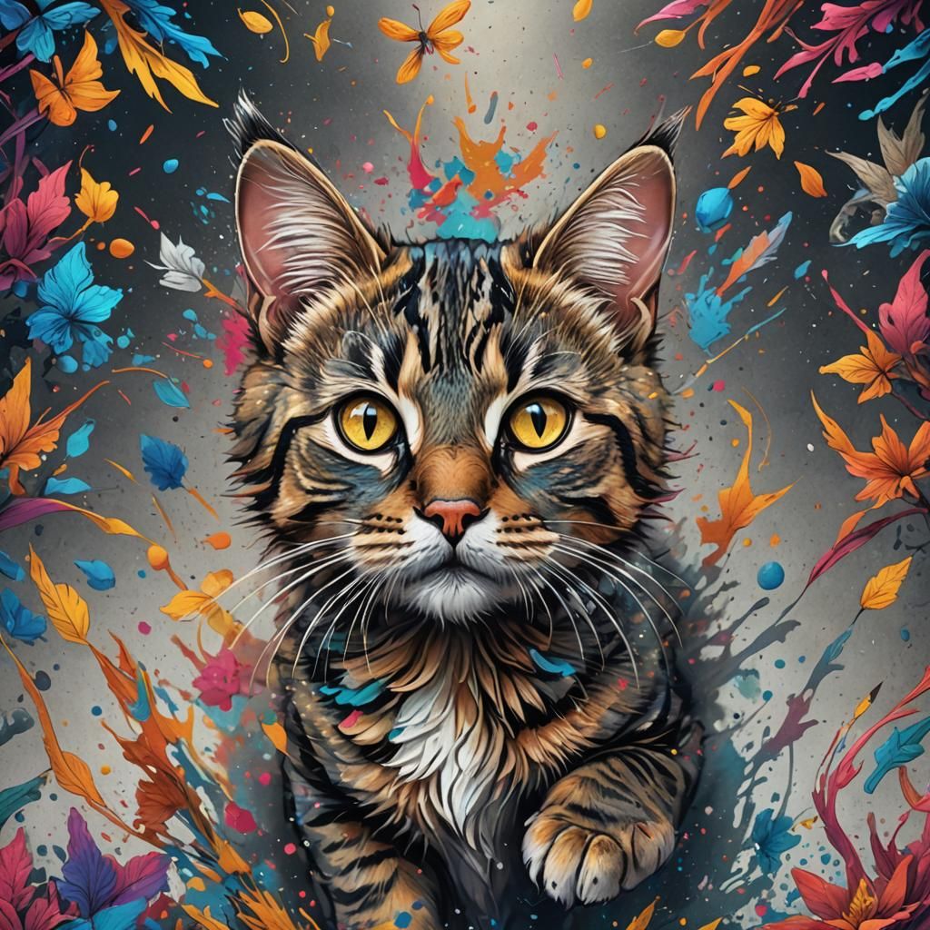Colorful Pencil Sketch of a Tabby Cat
