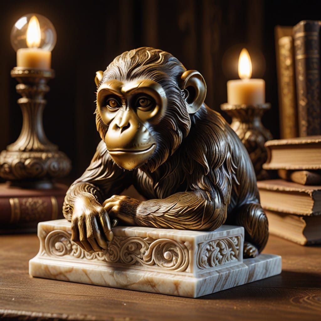 Surrealistic Marble Monkey Bookend Masterpiece