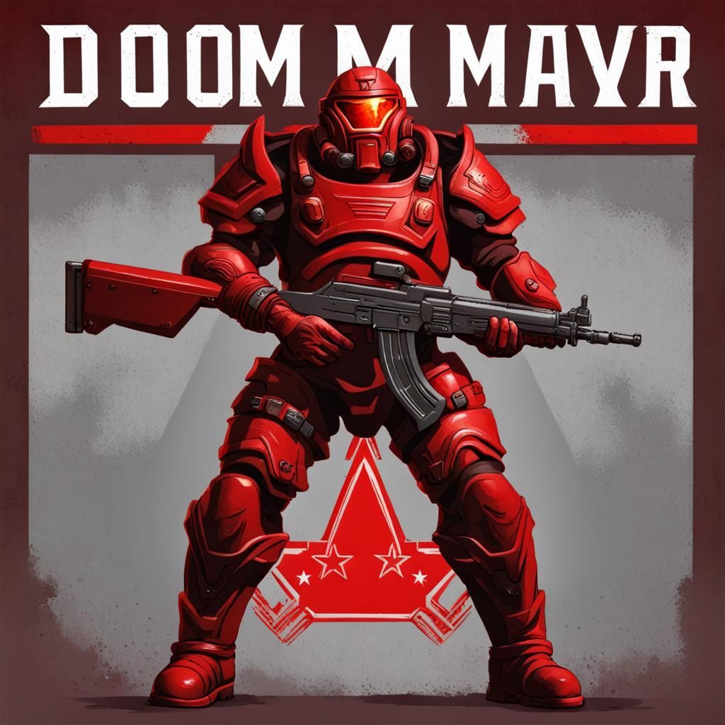 Soviet Doom Slayer in Red Armor with AK