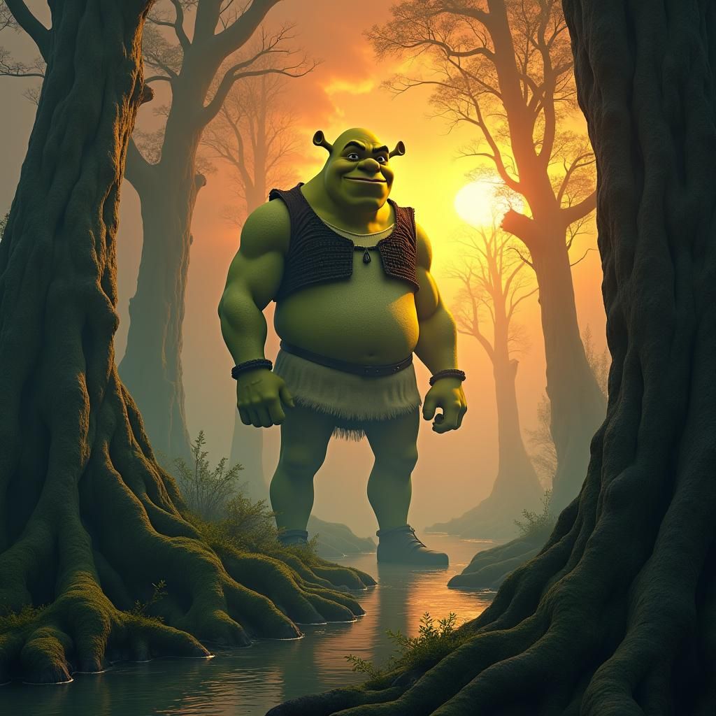 Shrek in a Mist-Shrouded Swamp: Digital Matte Painting