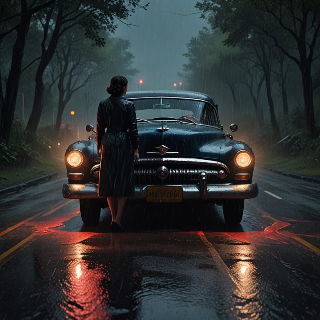 Eerie Country Road Scene in Dark Cinematic Style