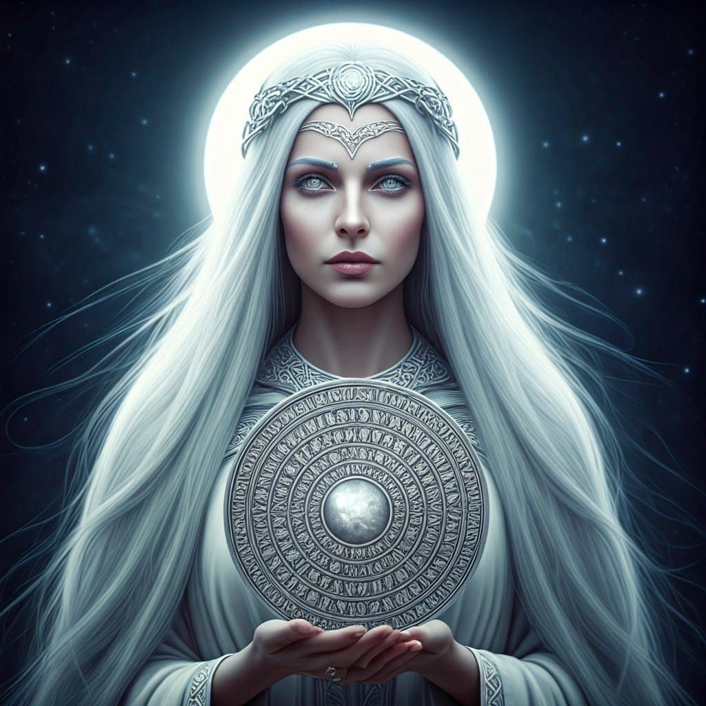 Celtic Goddess Arianrhod with Silver Magic Wheel