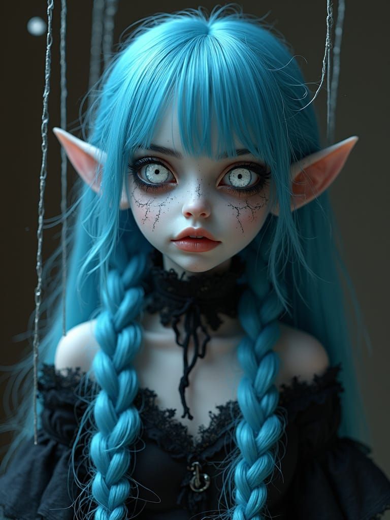 Eerie Puppet Elf Portrait in Gothic Style