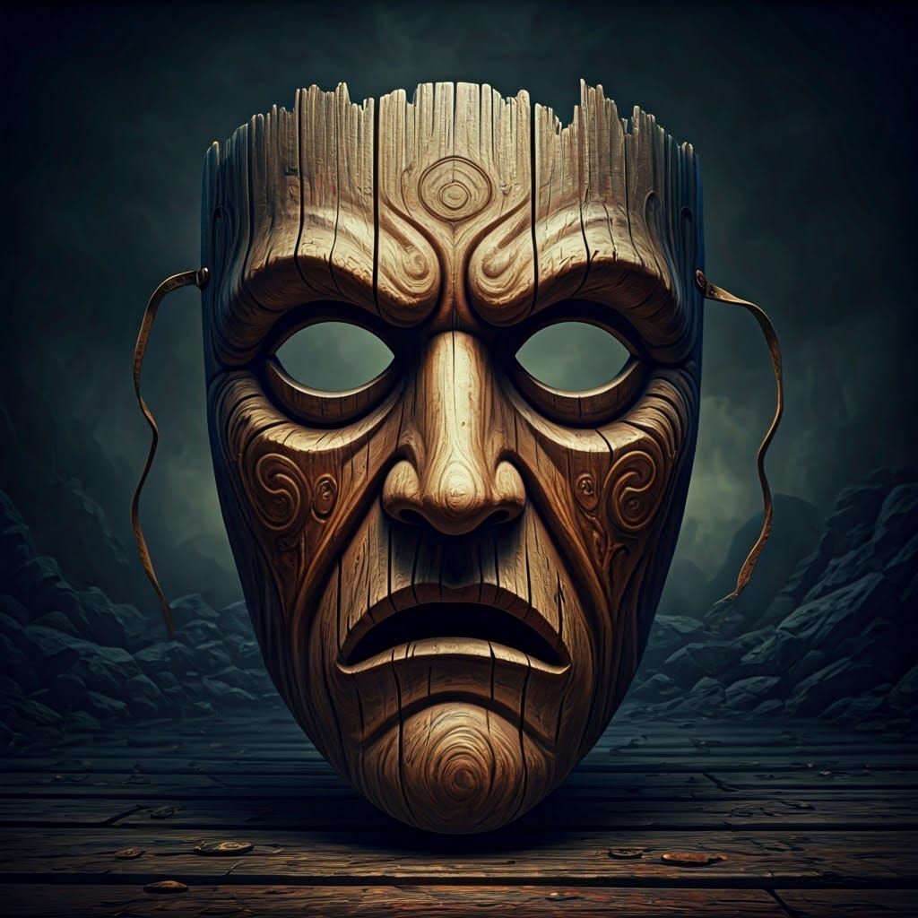 Ancient, Mystical Theater Mask in Chiaroscuro Style