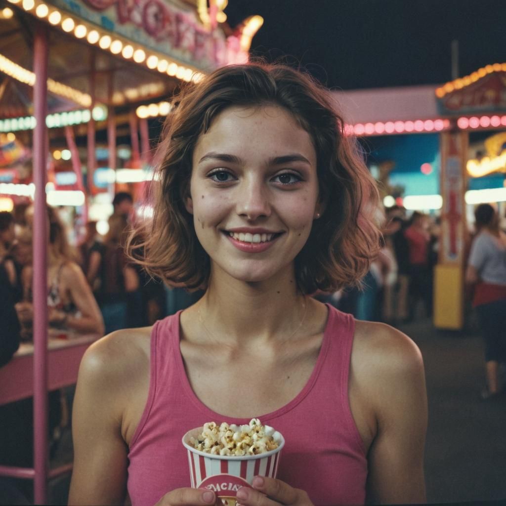 Cyberpunk Skater Girl in Neon Fairground Lights