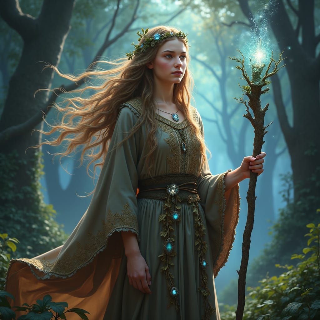 Greta Thunberg as a Forest Druid Sorceress