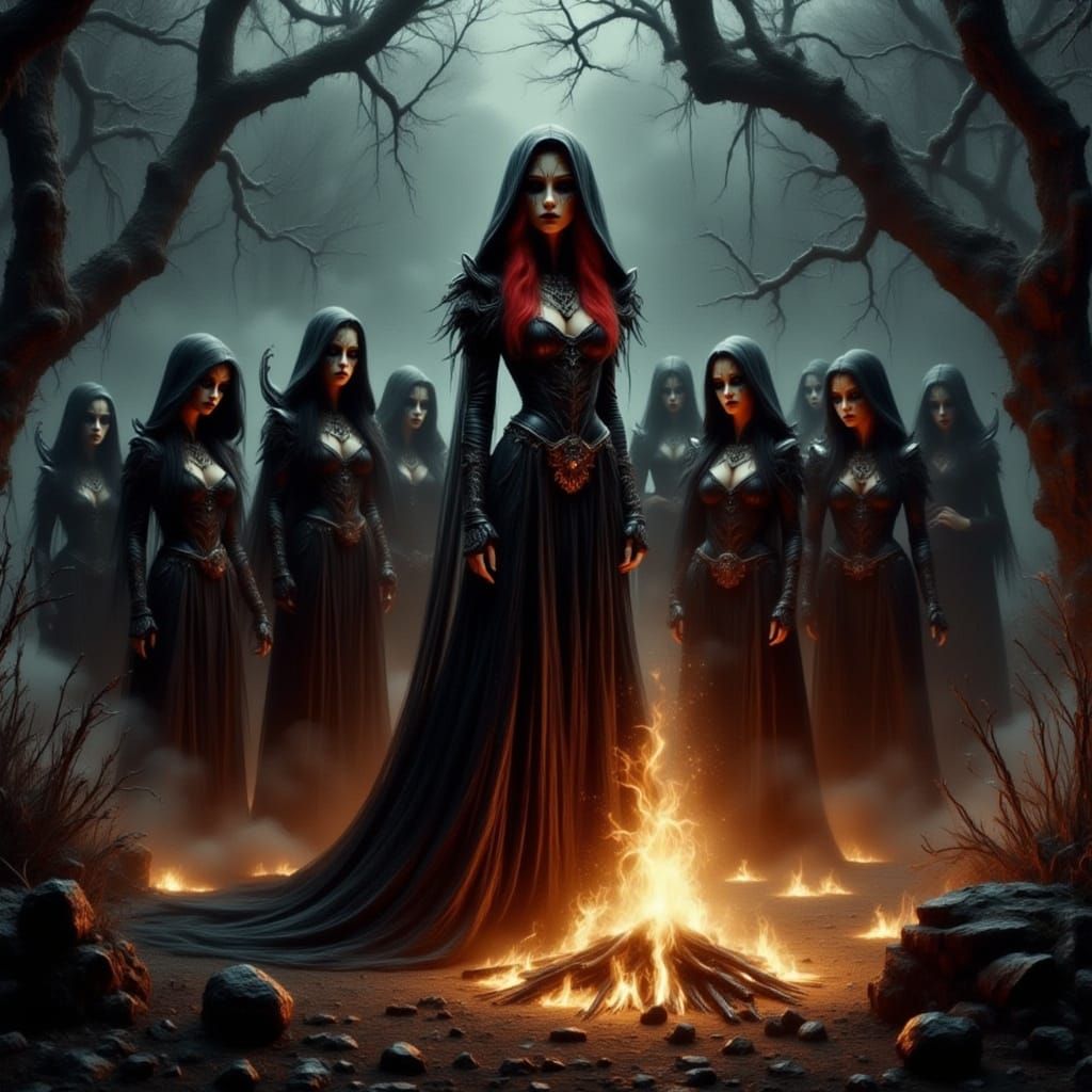 Lilith and Her Coven by Bonfire in Unreal Engine