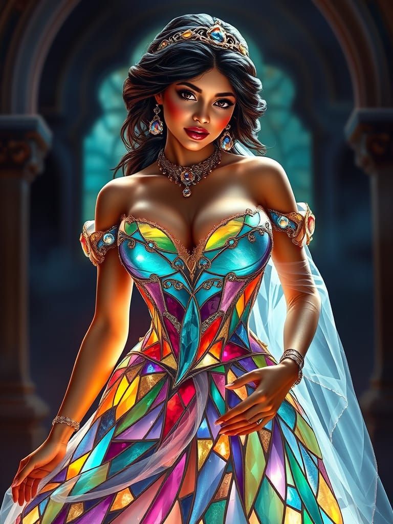 Princess Jasmine in Sparkling Stained Glass Gown