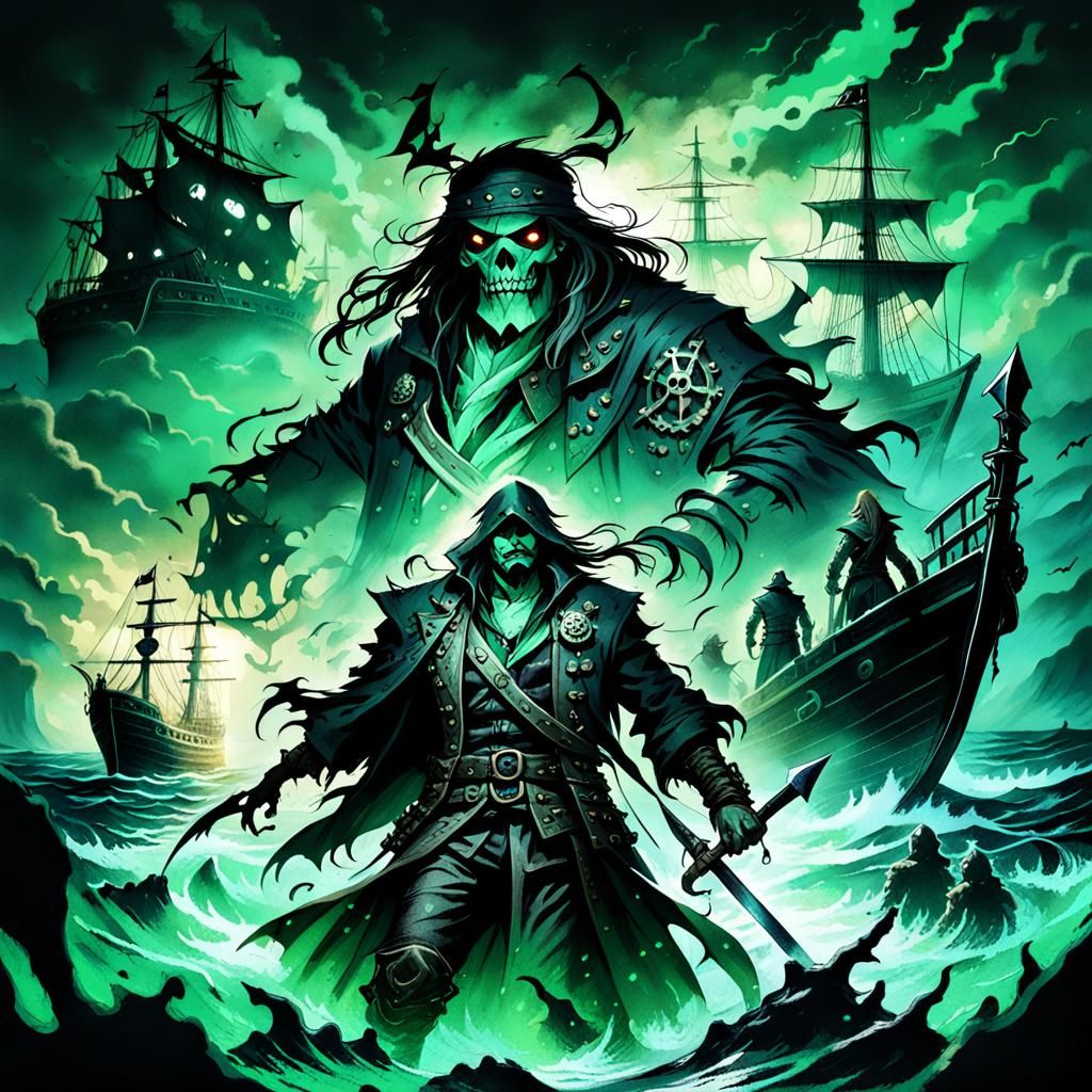 Ethereal Pirate Captain in Dark Fantasy Anime