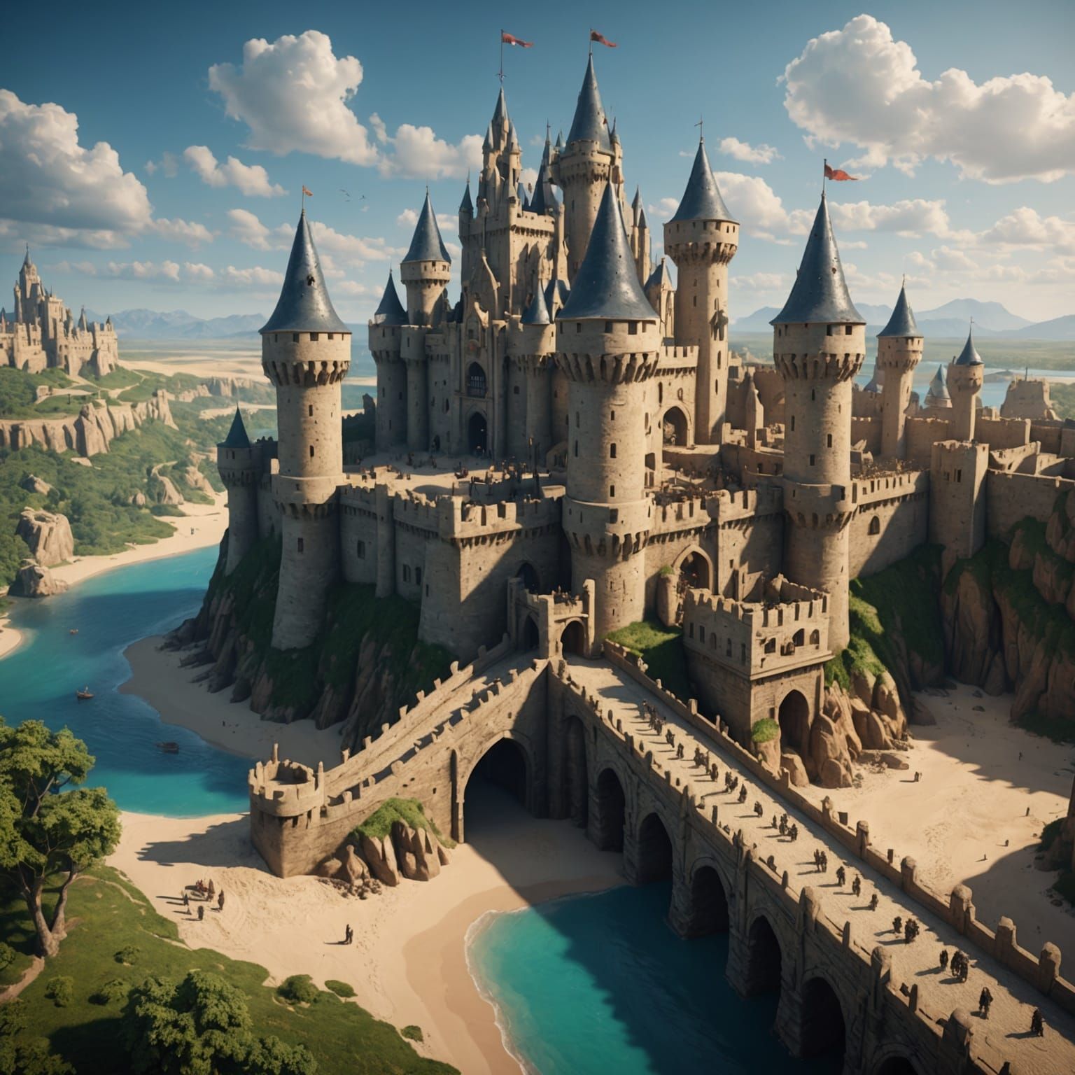 Royal Sand Castle with Drawbridge: Digital Art