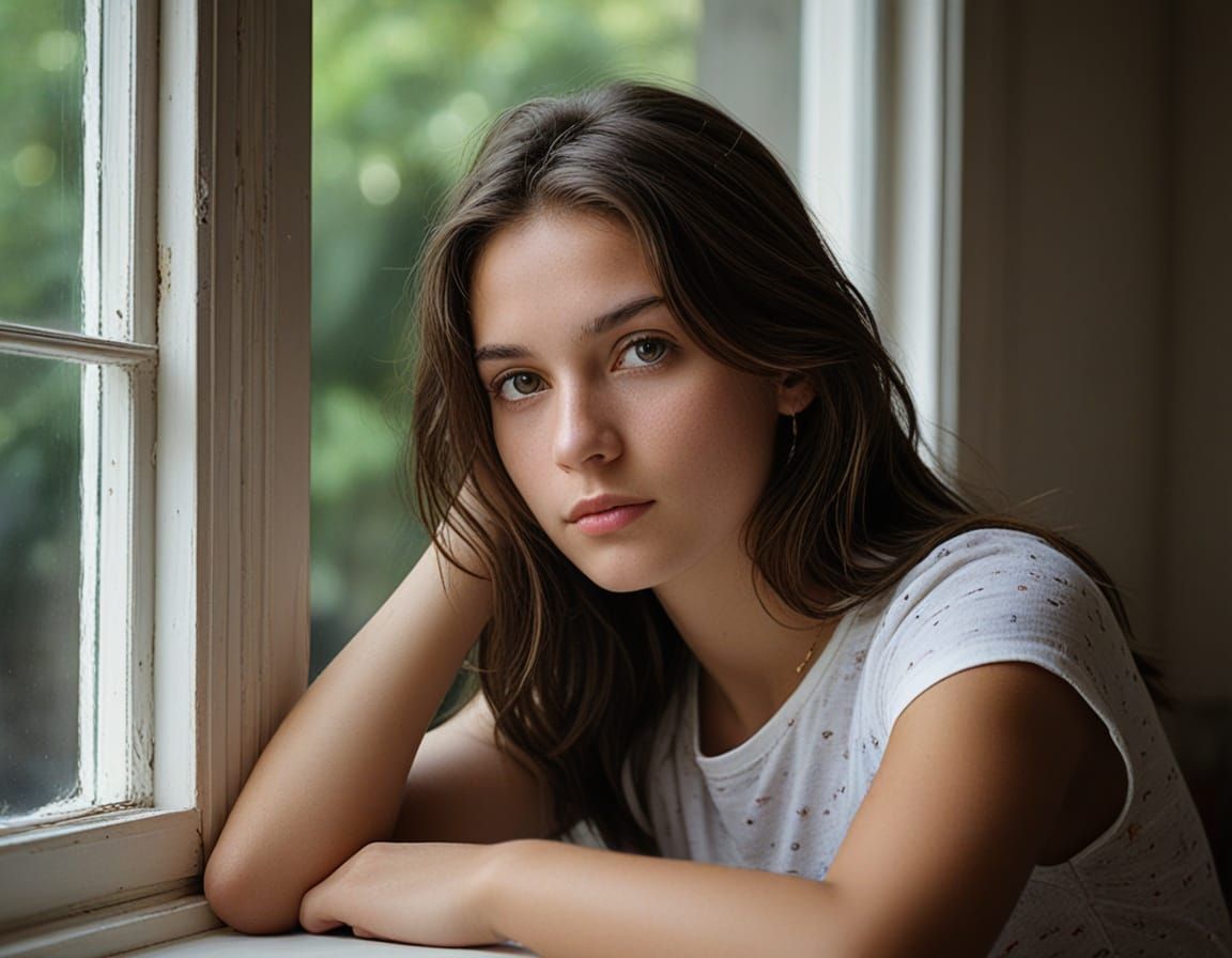 Ethereal Portrait of a Young Woman Lost in Thought