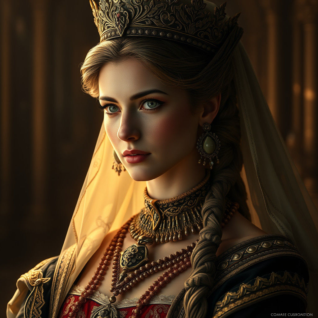 Queen Catherine Portrait in Art Nouveau Style