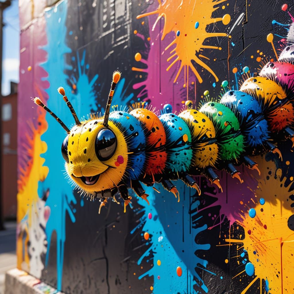 Excited Caterpillar Graffiti Street Art