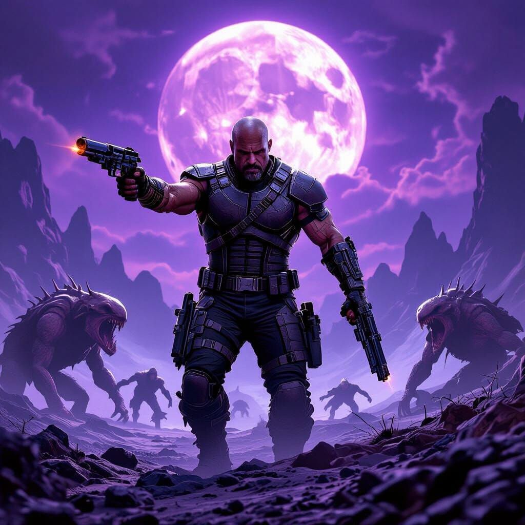 Riddick on Monster Planet in Sci-Fi Style