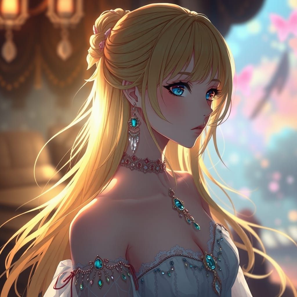 Ethereal Anime Girl with Golden Hair, Cinematic Style
