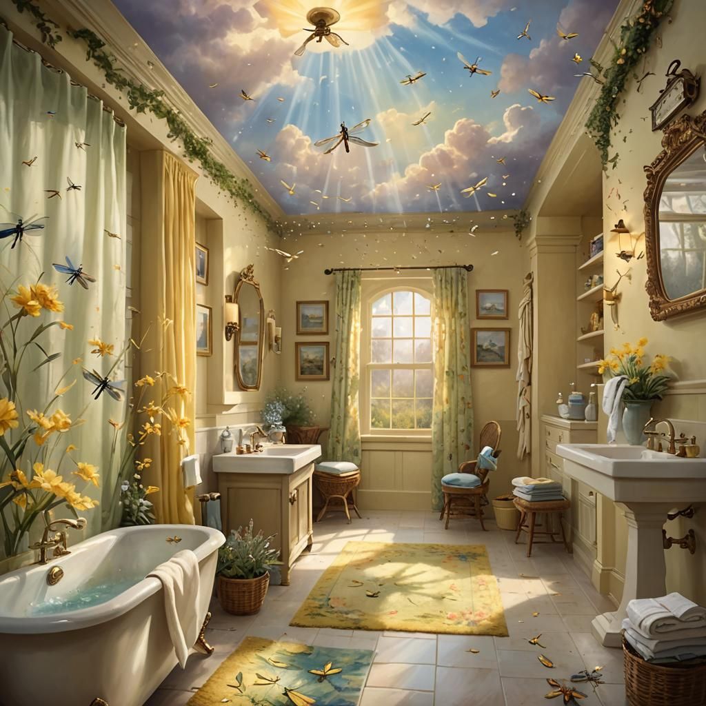 Charming Bath with Trompe-l'œil Skies