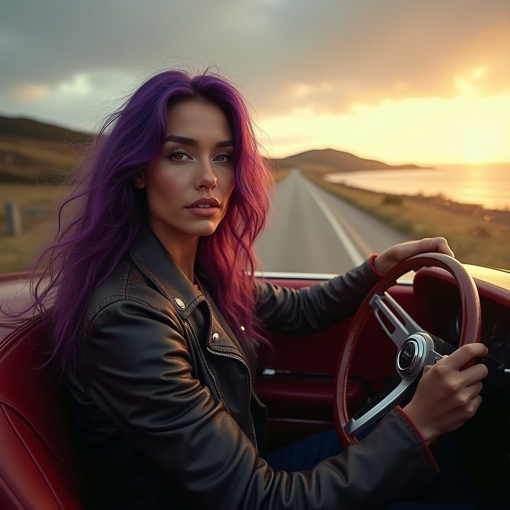 1970 Dodge Challenger Races Coastal Highway at Sunset