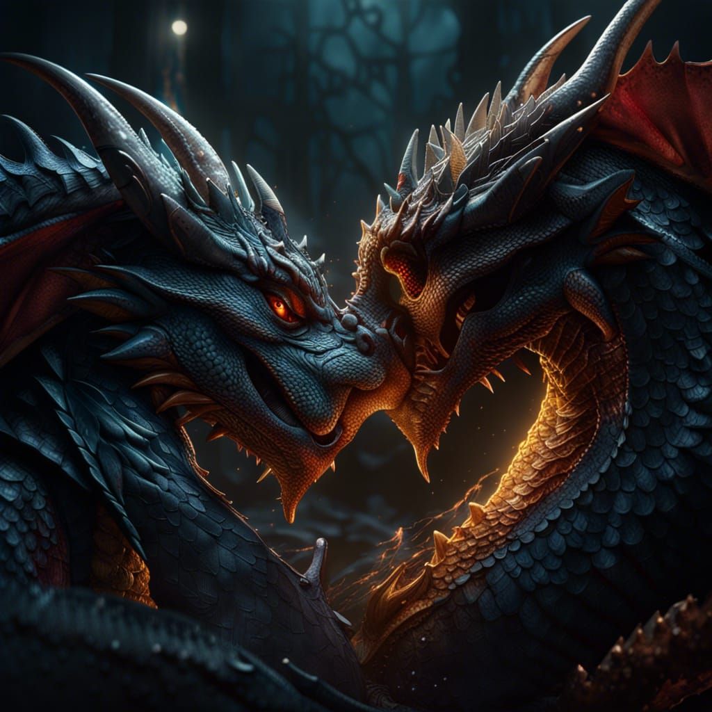 Dragons Nuzzling: A Dark Fantasy Masterpiece