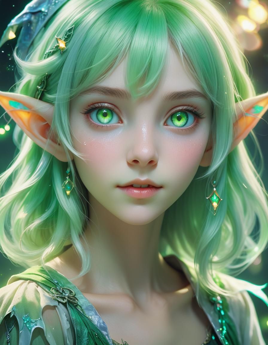 Anime-Inspired Witch Elf Portrait in Pastel Colors