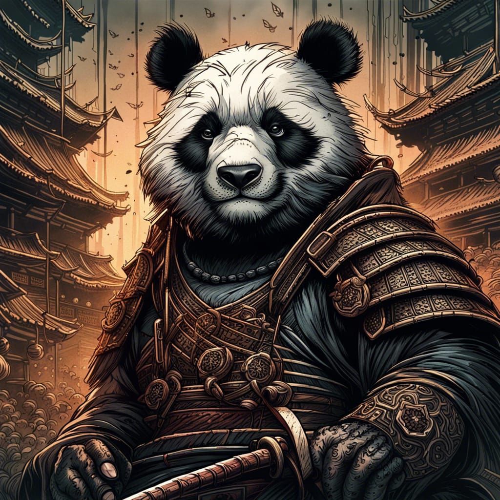 Panda Bear Samurai Warrior in Digital Matte Painting