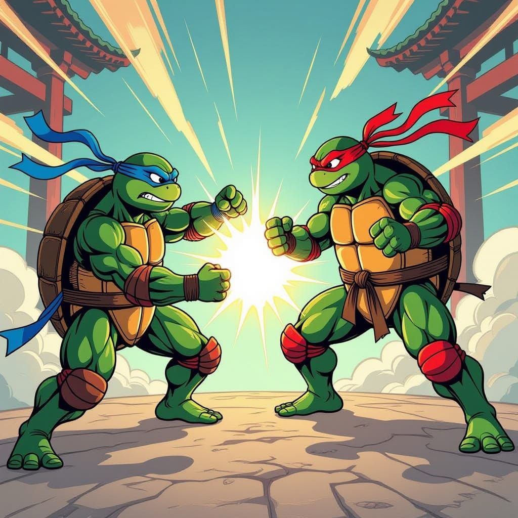 Four Martial Arts Turtles in Dynamic Combat