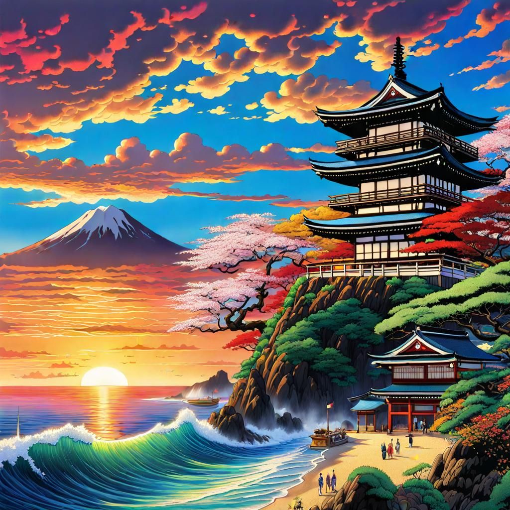 Shonan Coast: A Detailed Matte Painting of Japan