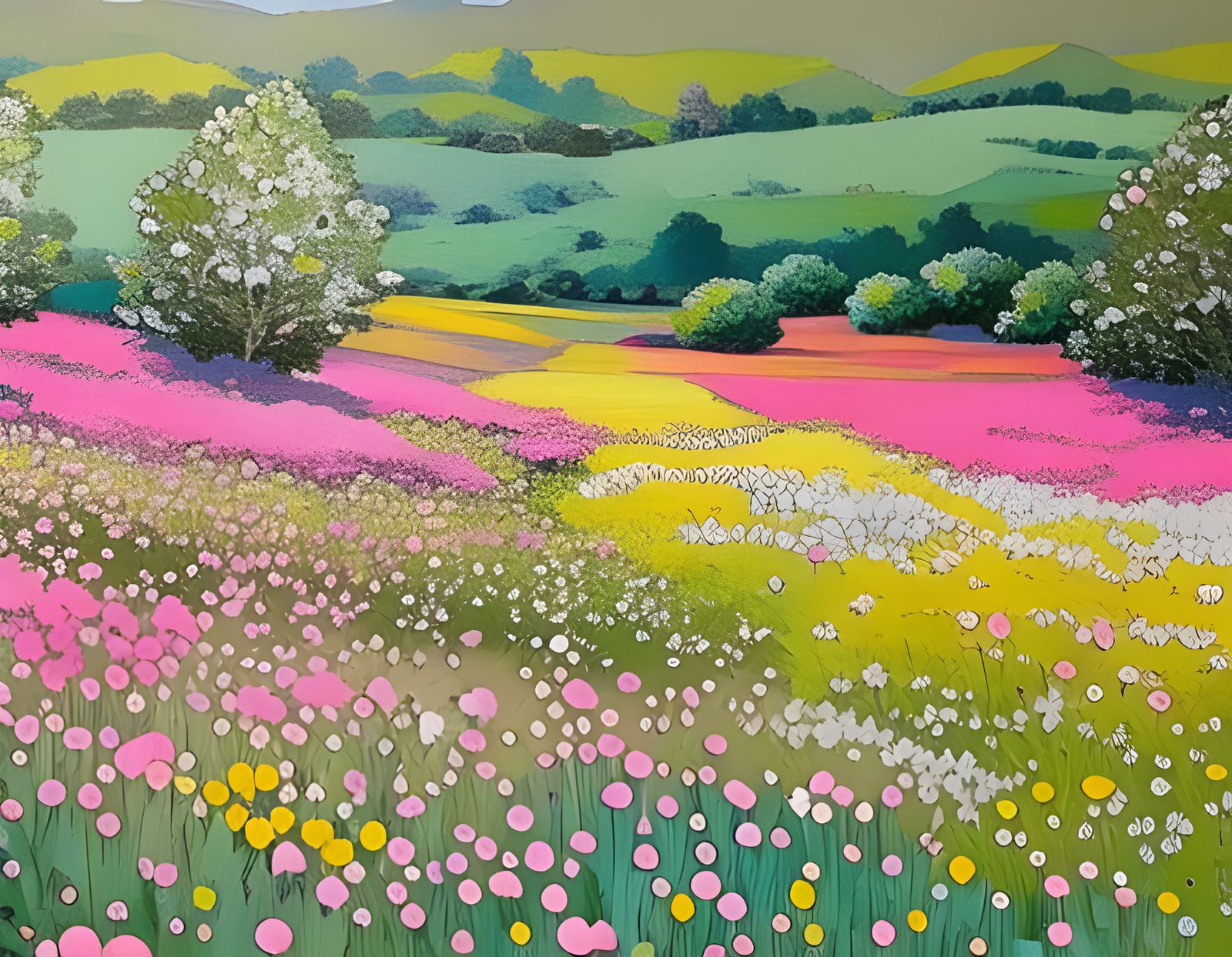 Impressionist Flower Field in Gouache and Watercolor