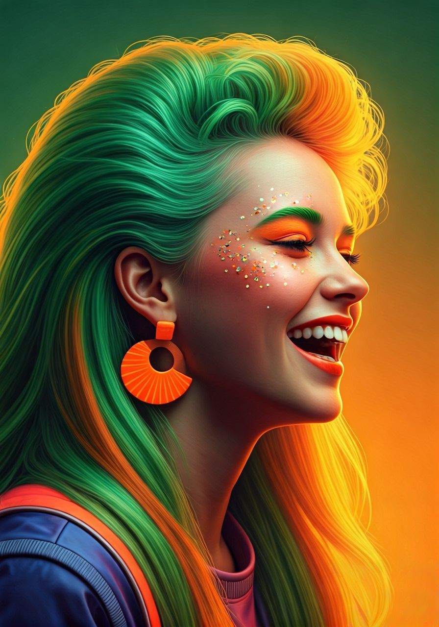 Neon 80s Teen Portrait in Futuristic Style