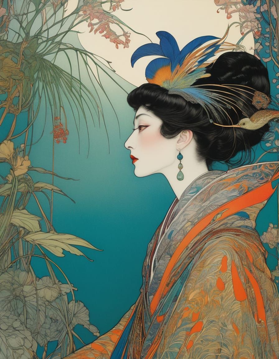 Intricately Drawn Bird-of-Paradise in Vibrant Organic Style