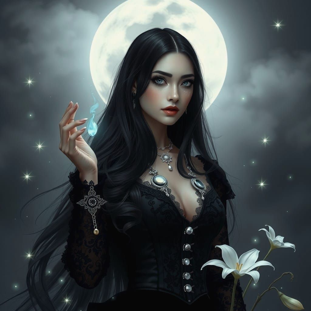 Gothic Goddess in Moonlit Majesty