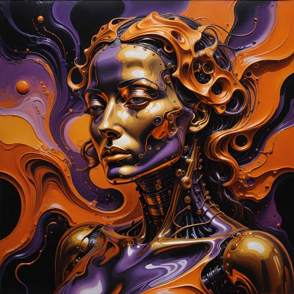 Surreal Robotic Woman in Dreamlike Landscape