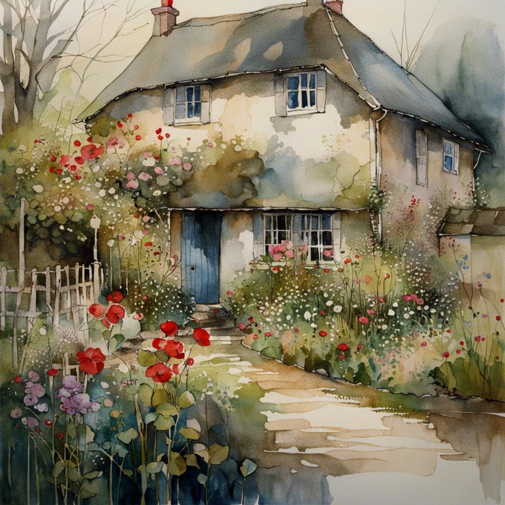 Idyllic Village Scene with Cozy Cottages