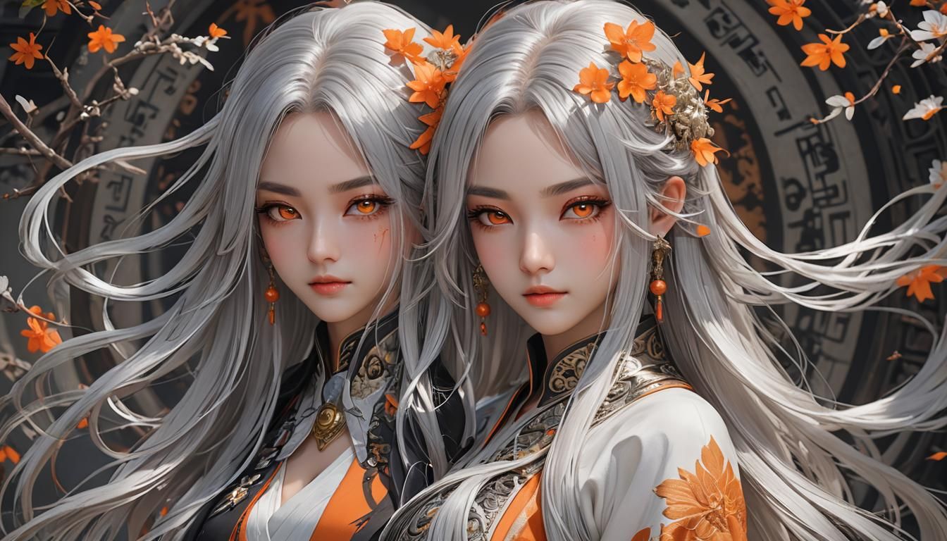 Silver Haired Beauty in Tang Zhuang Clothing