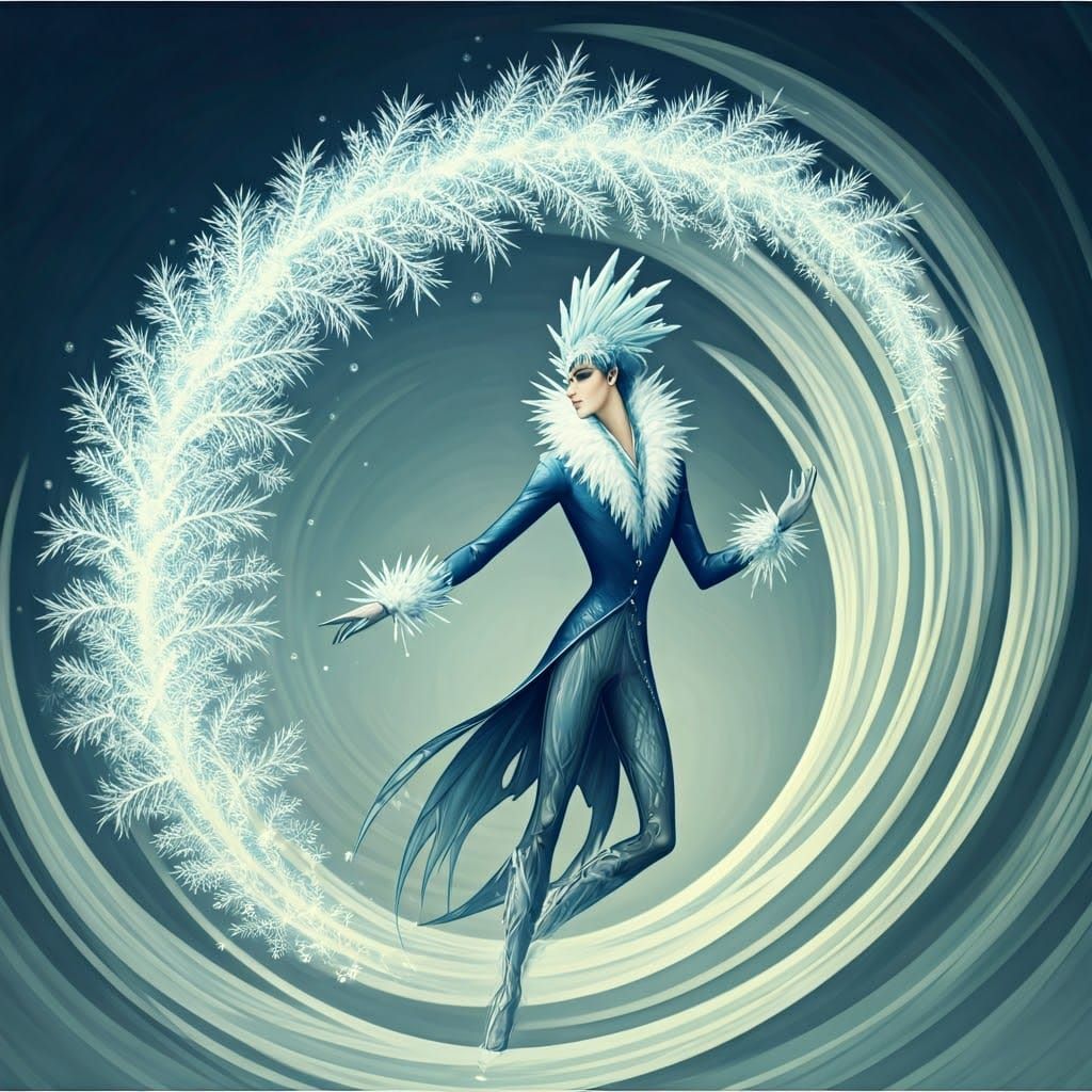 Elegant Jack Frost Conducts a Frosty Dance in Art Deco Style