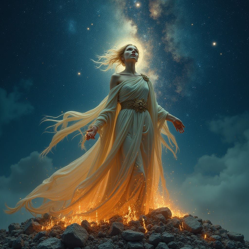 Serene Phoenix Ascends Amidst Celestial Wonders