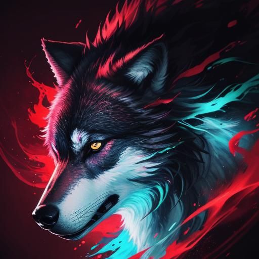 Hyperrealistic Wolf Spirit in Phosphorescent Red