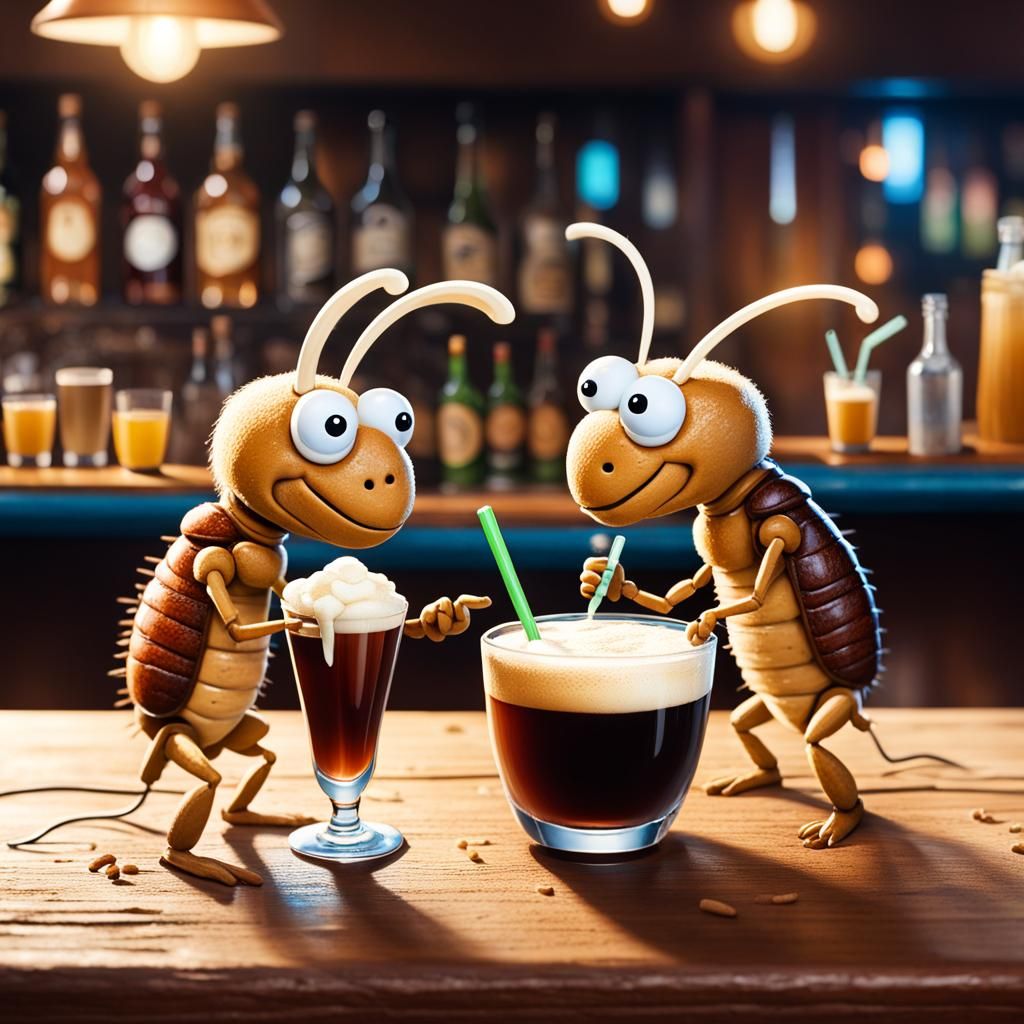 Anthropomorphic Termites Enjoying Drinks at Bar
